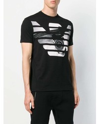 schwarzes und weißes bedrucktes T-Shirt mit einem Rundhalsausschnitt von Emporio Armani