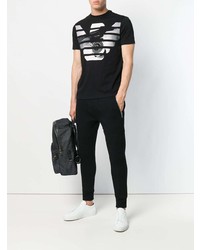 schwarzes und weißes bedrucktes T-Shirt mit einem Rundhalsausschnitt von Emporio Armani