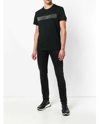 schwarzes und weißes bedrucktes T-Shirt mit einem Rundhalsausschnitt von Versace Jeans