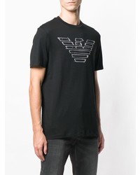 schwarzes und weißes bedrucktes T-Shirt mit einem Rundhalsausschnitt von Emporio Armani