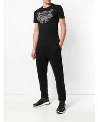 schwarzes und weißes bedrucktes T-Shirt mit einem Rundhalsausschnitt von Versace Jeans