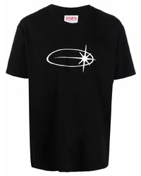 schwarzes und weißes bedrucktes T-Shirt mit einem Rundhalsausschnitt von EDEN power corp
