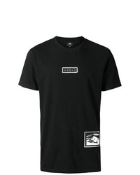 schwarzes und weißes bedrucktes T-Shirt mit einem Rundhalsausschnitt von Edwin