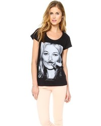 schwarzes und weißes bedrucktes T-Shirt mit einem Rundhalsausschnitt von Eleven Paris