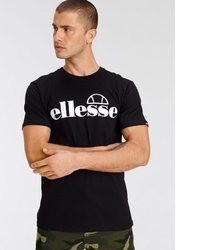 schwarzes und weißes bedrucktes T-Shirt mit einem Rundhalsausschnitt von Ellesse