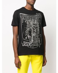 schwarzes und weißes bedrucktes T-Shirt mit einem Rundhalsausschnitt von Philipp Plein