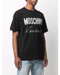 schwarzes und weißes bedrucktes T-Shirt mit einem Rundhalsausschnitt von Moschino