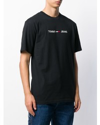 schwarzes und weißes bedrucktes T-Shirt mit einem Rundhalsausschnitt von Tommy Jeans