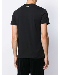 schwarzes und weißes bedrucktes T-Shirt mit einem Rundhalsausschnitt von Cavalli Class