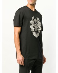 schwarzes und weißes bedrucktes T-Shirt mit einem Rundhalsausschnitt von Roberto Cavalli