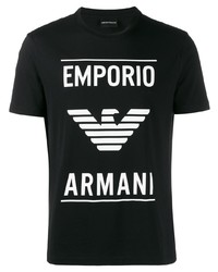 schwarzes und weißes bedrucktes T-Shirt mit einem Rundhalsausschnitt von Emporio Armani