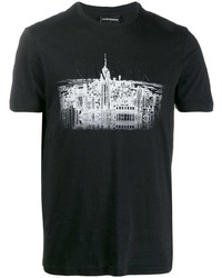 schwarzes und weißes bedrucktes T-Shirt mit einem Rundhalsausschnitt von Emporio Armani