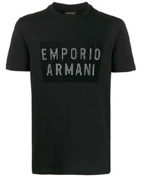 schwarzes und weißes bedrucktes T-Shirt mit einem Rundhalsausschnitt von Emporio Armani