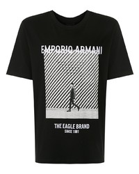 schwarzes und weißes bedrucktes T-Shirt mit einem Rundhalsausschnitt von Emporio Armani