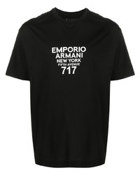 schwarzes und weißes bedrucktes T-Shirt mit einem Rundhalsausschnitt von Emporio Armani