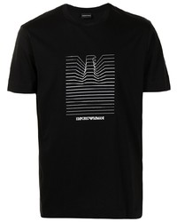 schwarzes und weißes bedrucktes T-Shirt mit einem Rundhalsausschnitt von Emporio Armani