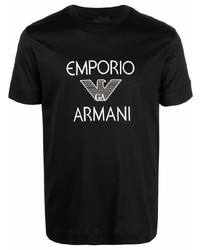 schwarzes und weißes bedrucktes T-Shirt mit einem Rundhalsausschnitt von Emporio Armani