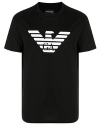 schwarzes und weißes bedrucktes T-Shirt mit einem Rundhalsausschnitt von Emporio Armani