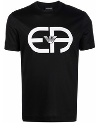 schwarzes und weißes bedrucktes T-Shirt mit einem Rundhalsausschnitt von Emporio Armani