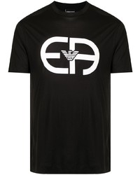 schwarzes und weißes bedrucktes T-Shirt mit einem Rundhalsausschnitt von Emporio Armani