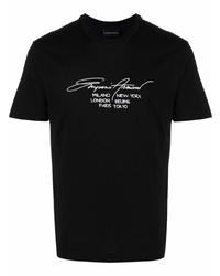 schwarzes und weißes bedrucktes T-Shirt mit einem Rundhalsausschnitt von Emporio Armani