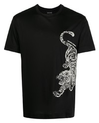 schwarzes und weißes bedrucktes T-Shirt mit einem Rundhalsausschnitt von Emporio Armani