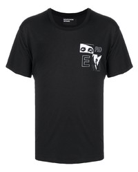 schwarzes und weißes bedrucktes T-Shirt mit einem Rundhalsausschnitt von Enfants Riches Deprimes