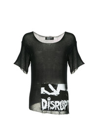 schwarzes und weißes bedrucktes T-Shirt mit einem Rundhalsausschnitt von Enfants Riches Deprimes