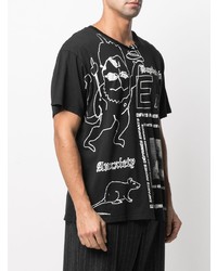 schwarzes und weißes bedrucktes T-Shirt mit einem Rundhalsausschnitt von Enfants Riches Deprimes