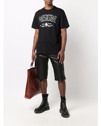 schwarzes und weißes bedrucktes T-Shirt mit einem Rundhalsausschnitt von MSGM