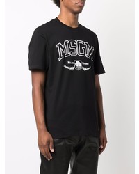 schwarzes und weißes bedrucktes T-Shirt mit einem Rundhalsausschnitt von MSGM