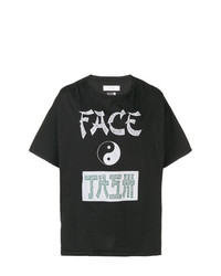 schwarzes und weißes bedrucktes T-Shirt mit einem Rundhalsausschnitt von Facetasm