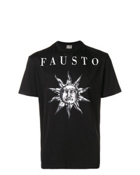 schwarzes und weißes bedrucktes T-Shirt mit einem Rundhalsausschnitt von Fausto Puglisi