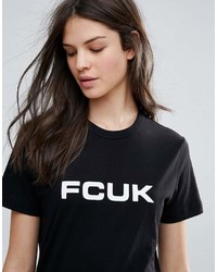schwarzes und weißes bedrucktes T-Shirt mit einem Rundhalsausschnitt von French Connection