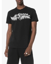 schwarzes und weißes bedrucktes T-Shirt mit einem Rundhalsausschnitt von Alexander McQueen