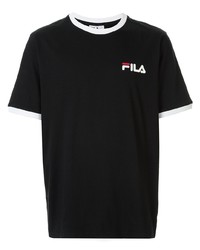 schwarzes und weißes bedrucktes T-Shirt mit einem Rundhalsausschnitt von Fila