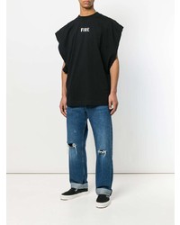 schwarzes und weißes bedrucktes T-Shirt mit einem Rundhalsausschnitt von Palm Angels