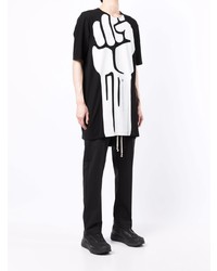 schwarzes und weißes bedrucktes T-Shirt mit einem Rundhalsausschnitt von 11 By Boris Bidjan Saberi