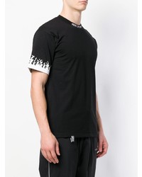 schwarzes und weißes bedrucktes T-Shirt mit einem Rundhalsausschnitt von Vision Of Super