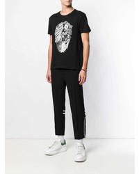 schwarzes und weißes bedrucktes T-Shirt mit einem Rundhalsausschnitt von Alexander McQueen