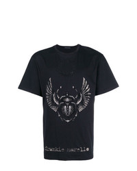 schwarzes und weißes bedrucktes T-Shirt mit einem Rundhalsausschnitt von Frankie Morello