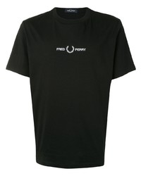 schwarzes und weißes bedrucktes T-Shirt mit einem Rundhalsausschnitt von Fred Perry
