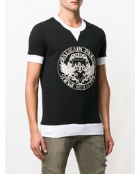 schwarzes und weißes bedrucktes T-Shirt mit einem Rundhalsausschnitt von Balmain