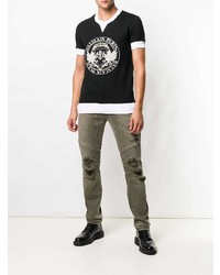 schwarzes und weißes bedrucktes T-Shirt mit einem Rundhalsausschnitt von Balmain