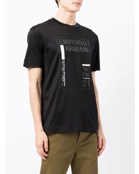 schwarzes und weißes bedrucktes T-Shirt mit einem Rundhalsausschnitt von Emporio Armani