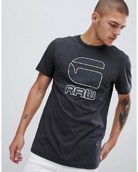 schwarzes und weißes bedrucktes T-Shirt mit einem Rundhalsausschnitt von G Star