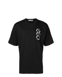 schwarzes und weißes bedrucktes T-Shirt mit einem Rundhalsausschnitt von Geo