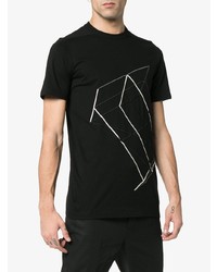 schwarzes und weißes bedrucktes T-Shirt mit einem Rundhalsausschnitt von Rick Owens