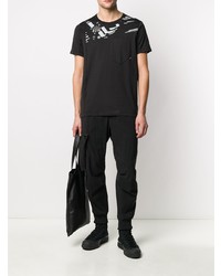 schwarzes und weißes bedrucktes T-Shirt mit einem Rundhalsausschnitt von Stone Island Shadow Project