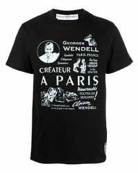 schwarzes und weißes bedrucktes T-Shirt mit einem Rundhalsausschnitt von Georges Wendell